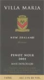 Villa Maria Reserve Pinot Noir 2001 Front Label
