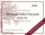 Alexander Valley Vineyards Syrah 2001 Front Label