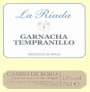Bodegas Aragonesas La Riada Garnacha Tempranillo 2014 Front Label