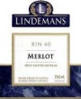 Lindeman’s Bin Series Bin 40 Merlot 2003 Front Label
