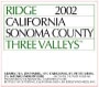 Ridge Three Valleys Red 2002 Front Label
