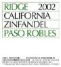 Ridge Paso Robles Zinfandel 2002 Front Label