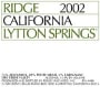 Ridge Lytton Springs Zinfandel 2002 Front Label