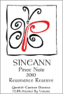 Sineann Resonance Reserve Pinot Noir 2010 Front Label