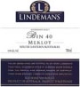 Lindeman’s Bin Series Bin 40 Merlot 2004 Front Label