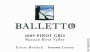 Balletto Winery Pinot Gris 2009 Front Label