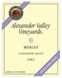 Alexander Valley Vineyards Merlot 2002 Front Label