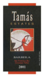 Tamas Estates Barbera 2001 Front Label