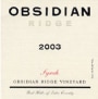 Obsidian Ridge Syrah 2003 Front Label