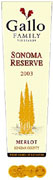 Gallo of Sonoma Merlot 2003 Front Label