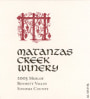 Matanzas Creek Sonoma County Merlot 2003 Front Label