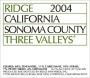 Ridge Three Valleys Red 2004 Front Label