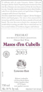 Capafons-Osso Masos d'en Cubells 2003 Front Label