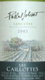 Pascal Jolivet Sancerre Les Caillottes 2003 Front Label