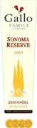 Gallo of Sonoma Reserve Zinfandel 2003 Front Label