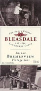 Bleasdale Bremerview Shiraz 2001 Front Label