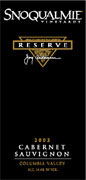 Snoqualmie Reserve Cabernet Sauvignon 2003 Front Label