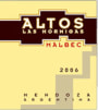 Altos Las Hormigas Malbec 2006 Front Label