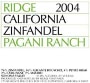 Ridge Pagani Ranch Zinfandel 2004 Front Label