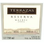 Terrazas de los Andes Reserva Malbec 2006 Front Label