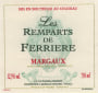 Chateau Ferriere Les Remparts de Ferriere 2006 Front Label