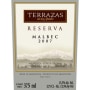 Terrazas de los Andes Reserva Malbec 2007 Front Label