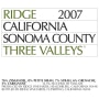 Ridge Three Valleys Red 2007 Front Label