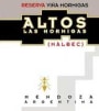 Altos Las Hormigas Reserva Malbec 2006 Front Label