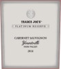 Trader Joe's Yountville Platinum Reserve Cabernet Sauvignon 2016 Front Label