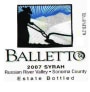 Balletto Winery Syrah 2007 Front Label