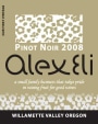 AlexEli Vineyard & Winery Pinot Noir 2008  Front Label
