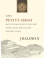 J. Baldwin Wines Rattlesnake Ridge Vineyard Mayacamas Mountains Petite Sirah 2008  Front Label