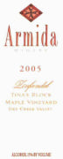Armida Tina's Block-Maple Vineyard Zinfandel 2005 Front Label