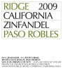 Ridge Paso Robles Zinfandel 2009  Front Label