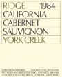 Ridge York Creek Cabernet Sauvignon 1984  Front Label