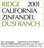 Ridge Dusi Ranch Zinfandel 2001 Front Label