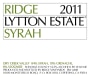 Ridge Lytton Estate Syrah 2011  Front Label
