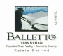 Balletto Winery Syrah 2005 Front Label