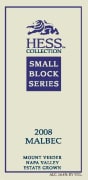 Hess Small Block Series Malbec 2008 Front Label