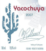 Yacochuya Malbec 2007  Front Label