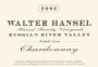 Walter Hansel Cahill Lane Vineyard Chardonnay 2002  Front Label