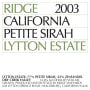 Ridge Lytton Estate Petite Sirah 2003  Front Label