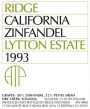 Ridge Lytton Estate Zinfandel 1993  Front Label