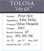 Tolosa Winery Lily Gil Pinot Noir 2012  Front Label