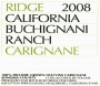 Ridge Buchignani Ranch Carignane 2008  Front Label
