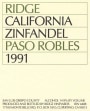 Ridge Paso Robles Zinfandel 1991  Front Label