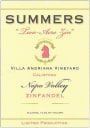 Summers Estate Two-Acre Zin 2013  Front Label