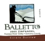 Balletto Winery Zinfandel 2005  Front Label