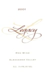 Stonestreet Alexander Mountain Estate Legacy Red 2001  Front Label