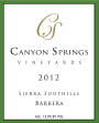 Canyon Springs Vineyards  2012  Front Label